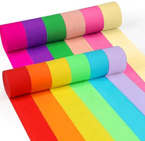 12 Rolls Crepe Paper Streamers(4.5CMx25M), Hanging Rainbow Streamers in 12 Colors, 300m Party Streamers for Wedding Birthday Baby Shower for Birthday, Wedding, and Holiday Party Decorations
