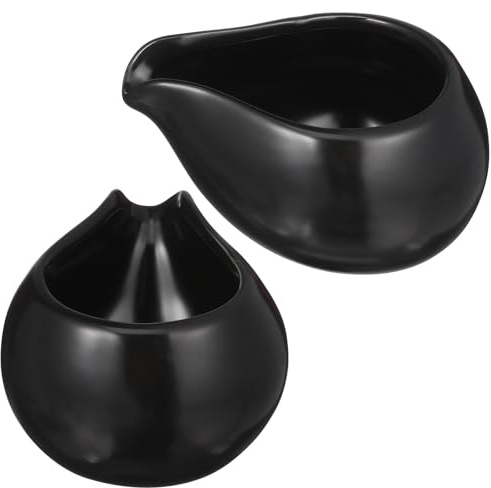 Veemoon Lot de 2 Pots à Lait en Céramique Noirs Cuillères à Lait à Bec Rond pour Sauces Chaudes et Froides Miel Café Compatibles Usage Domestique et Restauration Décoration