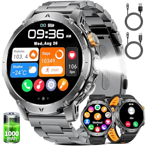 LIGE 1000mAh Montre Connectée Homme Militaire, 1,7 Smartwatch Homme avec 100+ Modes Sportifs, IP68 Étanche, Appel Bluetooth, 24H Fréquence Cardiaque, Suivi du Sommeil, Android iOS