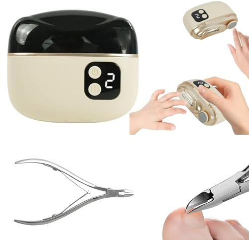 Cortaúñas Eléctrico Set de，Incluye un Cortaúñas Automático 3 en 1（Podar y Lijar）+ Tijeras de Cutículas de Precisión（uñas encarnadas gruesas）Ideal Todas las necesidades de cuidado de las uñas (Gris)