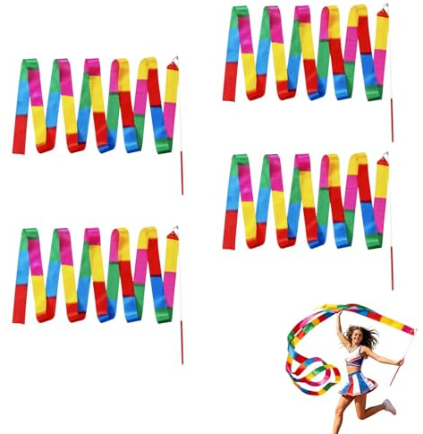 YTAXYZWR Gymnastik Tanzband Set 4 Stück Regenbogen – 2 m Lange Farb Bänder mit Stab, leichtes Tanzband für Gymnastik, Training & Spiel, ideal für Schule, Zuhause & Outdoor
