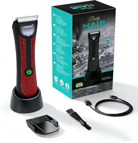 Tondeuse à poils du corps pour homme – Tondeuse à poils pubiens avec têtes de lame en céramique, rasoir à bille pour parties privées avec lumière LED et affichage, rasoirs corporels étanche IPX7 pour