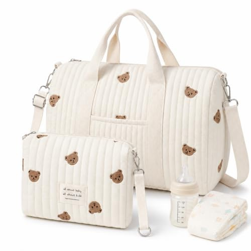 BADCRIS Baby Wickeltasche Große Kliniktasche 48×24×28cm Reisewindeltasche | Wickelrucksack Baumwolle Reisetasche Babytasche Kinderwagen Tasche Mama Tasche Diaper Bag für Unterwegs Krankenhaus Reisen