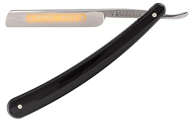 DOVO Rasoio a mano libera Inox - Rasoio dritto in acciaio inossidabile - 3/8 di pollice - testa francese - bordo grossolano - DOVO Solingen rasoio barbiere