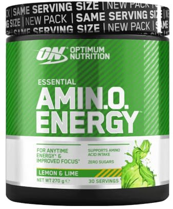 Optimum Nutrition Amino Energy Pre Workout Powder, Energy Drink mit Aminosäuren, BCAA, L-Glutamin und L-Leucin, Vitamin C und Koffein, Zitronen-Limetten-Geschmack, 30 Portionen, 270 g