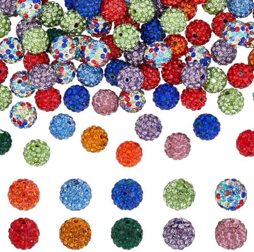 PH PandaHall 100 Stück/Box ca. Pave Disco Perlen, Polymer Clay Strass, Perlen, rund, mehrfarbig, 10 mm, Loch: 1,5 mm