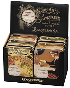 Chocolate Amatller - Hojas Chocolate blanco con Fresa en Caja Metálica - 6 unidades