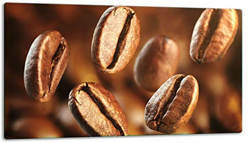 TMK | Glasschneidebrett, Herdabdeckplatte ceranfeld 1-telig, Glasschneideplatte, Spritzschutz, Universal Glasplate, 52x30 cm, motiv Kaffee