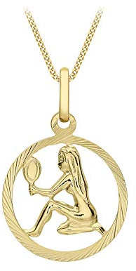 Damen-Anhänger Sternzeichen rund Gelbgold diamantiert 9kt an Flachpanzerkette Gelbgold diamantiert 9kt 20 46cm | Carissima Gold
