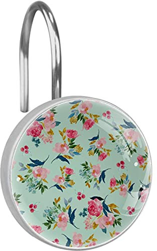 Set di 12 ganci per tenda da doccia con motivo floreale ad acquerello, anelli per tende da doccia, antiruggine, ganci per doccia