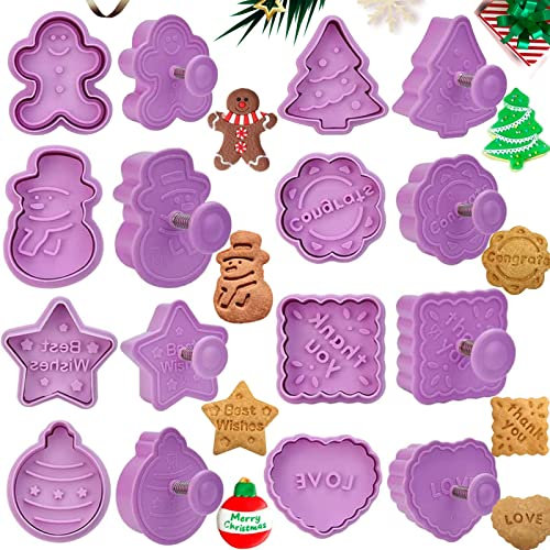 Set di 8 stampi natalizi per biscotti, biscotti, biscotti per bambini, biscotti, Natale, con pulsante, per decorazione di fondente, biscotti, biscotti, biscotti, colore: viola