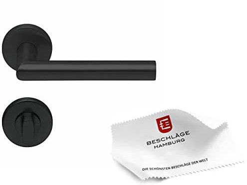 Beschläge Hamburg Türgriffe Türbeschlag Amsterdam scoop SBL 1106 — Türklinken mit WC Rosetten für Bad und Toilette — Türdrücker für Innentüren, ø54 mm rund aus Edelstahl in schwarz matt