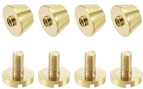 sourcing map 4 Sets Flache Nieten 12x8mm Taschenfüße Hohlnieten Standfüße Nieten Leder Nieten Metall Nieten Bolzen Geldbörse Handtasche Bodennägel für Taschen Massivem Messing