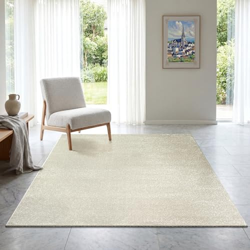 SANAT Kurzflor Teppich Wohnzimmer - Uni Modern Teppiche fürs Schlafzimmer, Arbeitszimmer, Büro, Flur, Kinderzimmer und Küche - Creme, 120 x 170 cm