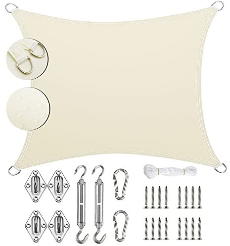 Linmssd Tenda Parasole Vela Ombreggiante 9.5x9.4m, Sun Vela Parasole, Resistente e Traspirante con Kit di Fissaggio Professionale per Terrazza Campeggio Giardino Esterno - Blanc Crème