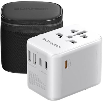 Adattatore da viaggio USB C PD 30W Ricarica Rapida, Adattatore di Presa in Tutto il Mondo Doppio Fusibili 10A Protezione contro le sovratensioni Adattatore da Viaggio Universale All-in-One - EU UK US