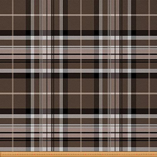 Büffel Karostoff Meterware Karierter Büffel Polsterstoff Gittermuster Dekostoff Retro Stil Gitterstoff Nähen Von Kleidung und Zum Basteln Braun Schwarz Weiß 184 x 150 (HxB)