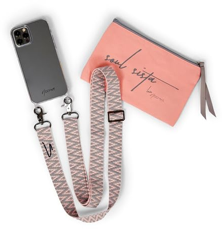 NOOMYA® Premium Fashion Handykette | Set Handyhülle iPhone 14 PRO MAX & Handyband Sweet Grey | Handygurt zum Umhängen | Necklace Hülle mit Band | Set Wechselband mit Phone Case | Geschenk