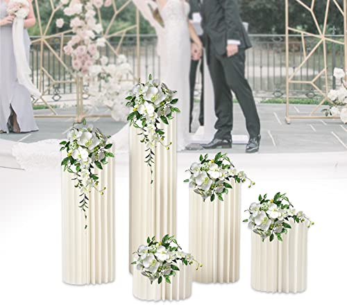 5Pcs Wedding Centerpieces Cardboard Vases,White Flower Vase Stand,for Party Tables Decorations,Weddings Decoration,Elegant Table Cylinder Centerpiece Stands