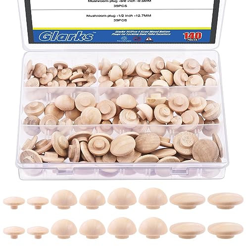 Glarks Lot de 140 chevilles en bois de 4 tailles, 9,5 mm, 1,9 cm, 1,27 cm, 1,27 cm, 1,27 cm, bouchons en bois dur pour trou de verrouillage, tubes de meubles