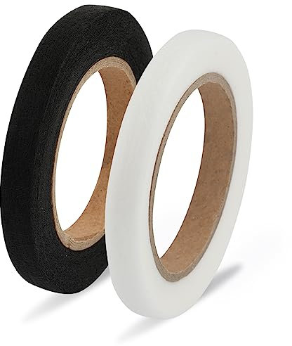 SAVITA 2 Rollen 50 m Saumband für Hosen, Kein Nähen Saumband Aufbügelbares Stoff-Fixierband zum Säumen kaputter Kleidung, Hosen, Jeans, Hosenrock (Schwarz & Weiß, 1 cm Breit)