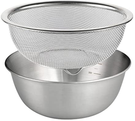 MagiDeal Passoire en Acier Inoxydable 304 avec Bol mélangeur, Ensemble de passoires pour Bol de Lavage de Riz, pâtes, Spaghetti, Riz, passoire, 18CM