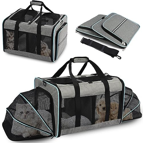 VKYSTAR Bärbar 2-i-1 katt- och hundbärare för 2 katter eller medelstora hundar, andningsbar och bekväm, blå, medelstorlek, modern stil, bra för resor, promenader, camping
