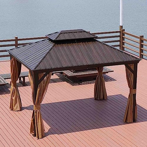 PRUJOY 12' x 12' Hardtop-Pavillon, Metall-Doppeldachpavillon mit Aluminiumrahmen, mit Sichtschutzseitenwänden für Terrassen, Gärten, Rasenflächen