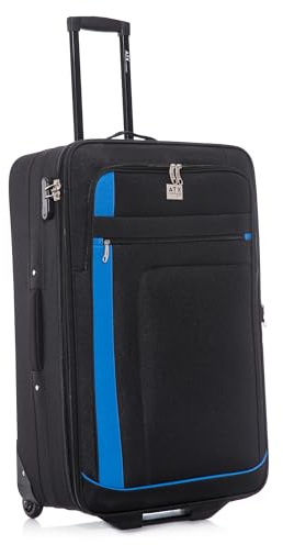 ATX Luggage Suitcase Large Expandable Soft Shell Durable Lightweight Hold Check in Trolley Case with 2 Wheels & Built-in 3 Digit Combination Lock (Black/Blue, 120 Liters)