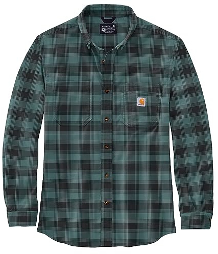 Carhartt Camisa de manga larga para hombre de franela L/S a cuadros, Sea Pine, XXL