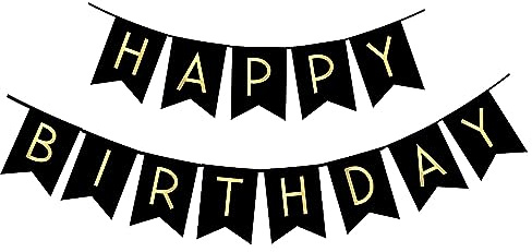 Redreo Geburtstag Wimpelkette Happy Birthday Banner 5 Meter, Geburtstag Deko Zubehör Party Dekoration Banner Geeignet für alle Altersgruppen (Schwarz)