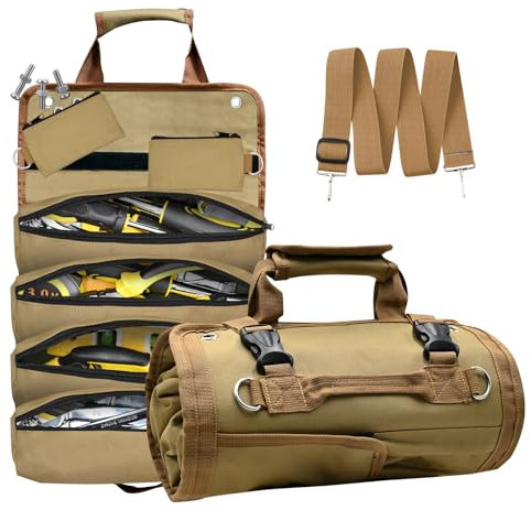 EGOFIX Aufrollbare Werkzeugtasche, robuste Werkzeugtasche, Werkzeugrollen-Organizer mit 2 abnehmbaren Taschen, 900D wasserdichtes Oxford-Tuch, Geschenke für Vater, Männer/Frauen, Mechaniker,