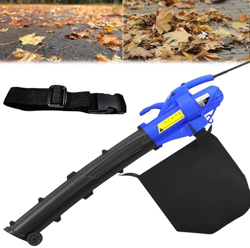 3 in 1 Electric Leaf Blower 3000W Garden Vacuum and Shredder with Strap & Rolling Wheels & 10m Cable for Clearing Patios, Gardens of Leaves, Powerful Garden Leaf Blower and Vacuum 10:1 Shredding Ratio