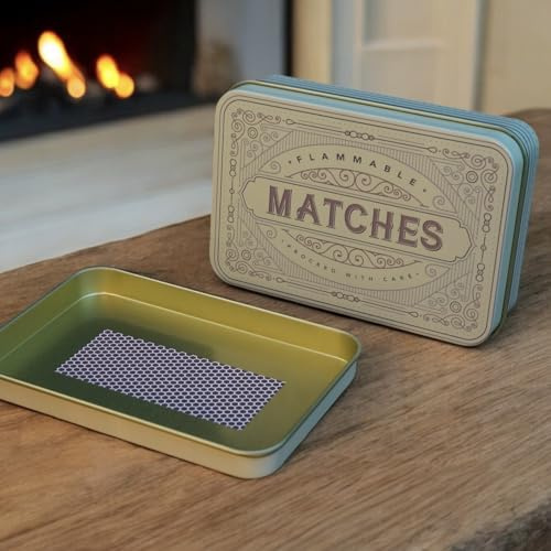 TINIT Matches Tin - Match Storage Box Metal Tin Matchbox Holder Candle Holder Lighter Gift Present (Cream)