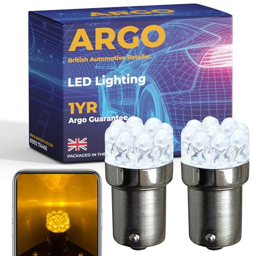 Argo 581 Py21w Indicator Bulbs Led Bau15s 12v | 7507 1156 21w, Orange Amber, Direction Turn Signal Hazard Light, Halogen Glass, Headlight, Car Van, Motorbike Motorcycle