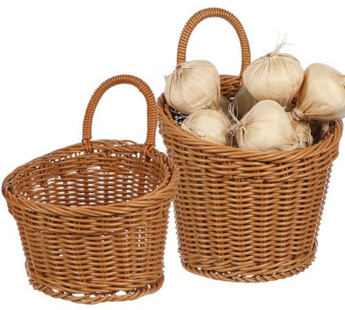 ABOOFAN Woven Storage Basket Hanging Wall Basket for Kitchen Storage Onion Ginger and Garlic Organiser Space-Saving Wall Mount for Ingredients Decorative Hanging