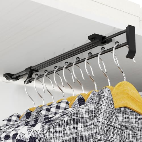 Barra Armario Extensible 450 mm, Perchero Ajustable para Ropa | Organizador para armario y vestidor,Fácil de instalar,ideal para áreas de almacenamiento,Percheros extraíbles y regulable(45)