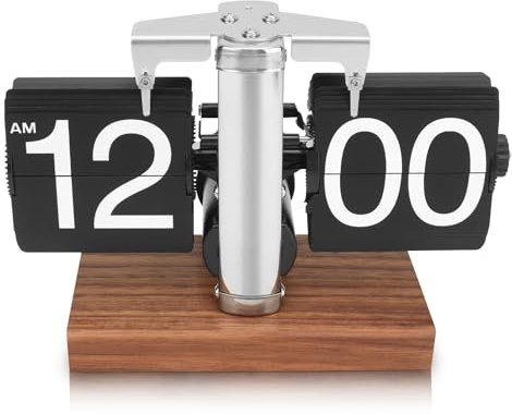 Flip Clock Vintage, Retro-Uhr, Automatisch Drehende, Batteriebetriebene Mechanische Uhr für Zuhause, Büro, Retro-Restaurant, Hotel-Dekoration (Edelstahl schwarz)