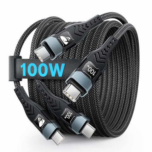 USB C to USB C 3M Long Fast Charging Cable [100W 5A 2Pack] USB Type C Charger Fast Charge Lead Usbc to Usbc Cable for iPhone 15 16 Pro Max/Plus iPad Pro/Air MacBook Pro Samsung Galaxy S23 S22 Pixel