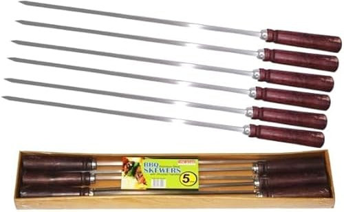 PNJB Stainless Steel Skewers with Wooden Handle, Extra-Long and Flat Blade Design, Easy Assembly, Perfect for Grilling, Enhance Your BBQ Experience, (24 Pcs)
