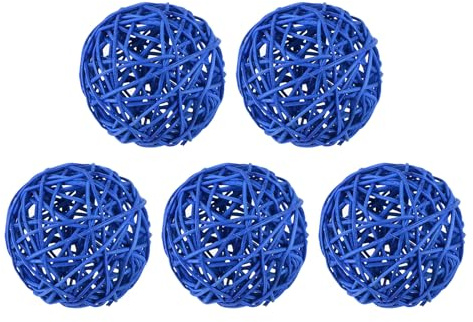 QUARKZMAN 5 Bolas de Ratán de Mimbre de 3 Pulgadas, Bolas Decorativas de Ratán para Rellenar Jarrones en Bodas, Centros de Mesa y Decoración del Hogar, Azul Lago