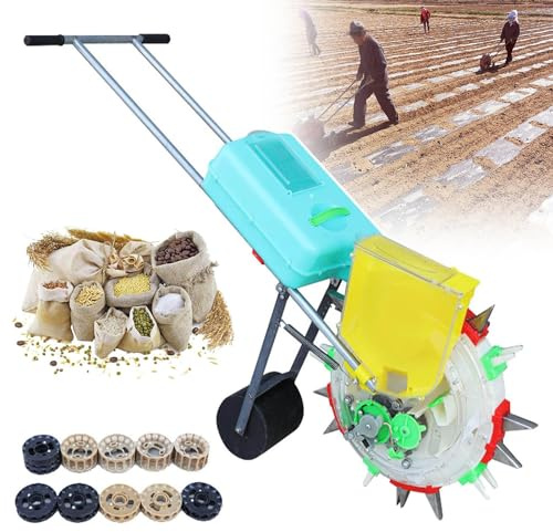 Seed Spreader Push W/10 Seed Plates, Stainless Steel Duckbill Garden Seeder For Corn, Soybean, Sorghum - Sowing Depth 6 Cm