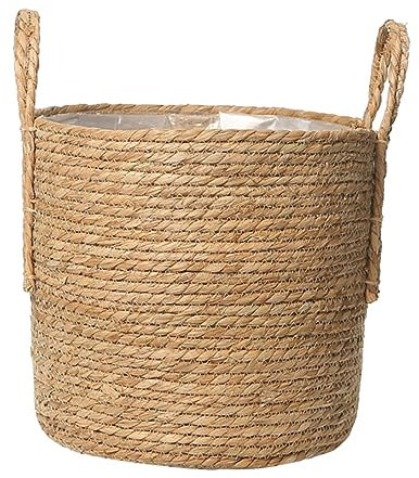 CIYODO Geflochtener Blumentopf Aus Seegras Mit Henkel Innenfolie 25cm ø Pflanzkorb Aufbewahrung Für Innenbereich Rustikaler Gartenkorb Und Dekoration