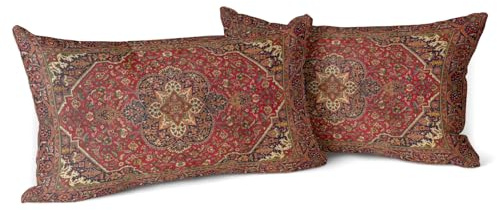 Snylcce Boho Throw Pillow Covers Set of 2 Maroon Antique & Vintage Design Double Sided Pattern 30x50 cm Soft Cushion Covers for Garden Couch Sofa Bed Decorative 12x20 Inch Pillowcases