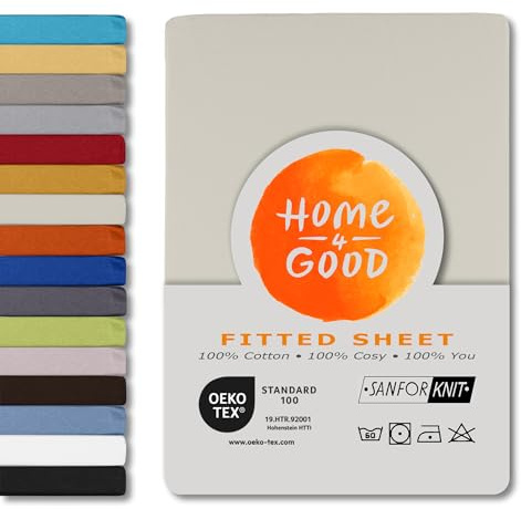home4good Spannbettlaken 200x220cm – Jersey-Spannbetttuch aus 100 % Baumwolle – Oeko-TEX 100 Zertifiziert – bügelfrei, elastisch & atmungsaktiv – für 15–25 cm Matratzenhöhe - Schnee