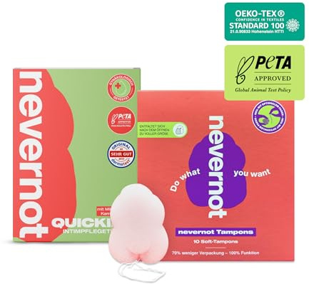 nevernot Soft-Tampons & Intimate Wipes Bundle: Starter-Set mit weichen Menstruationsschwämmen und sanften Intimpflegetüchern, Ideal für den Alltag und unterwegs, Vegan