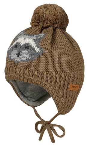 maximo MINI Boy-Mütze, ausgenäht Intarsie Waschbär, Pompon, Futter