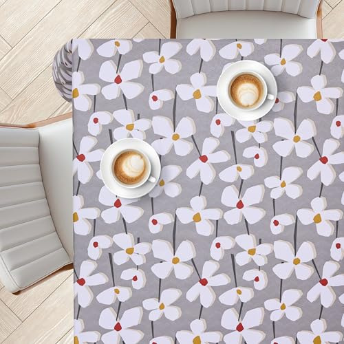 KP HOME Tovaglia Plastificata Rettangolare Grigia – Fantasia Floreale Con Effetto Glitter – 200x140 Cm – Copritavolo In Plastica, PVC Lavabile E Impermeabile – Tovaglia Cerata Per Esterni