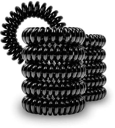 Specora-Classic Spiral Haargummi Schwarz – 4 cm – 10er Pack – TPU – Telefonkabel Zopfgummi – Ohne Ziepen & Verheddern – Keine Knicke – Haarschonend