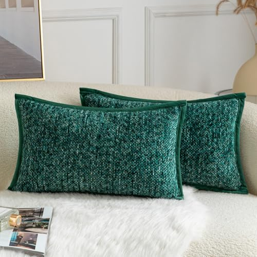 Yaertun Chenille Kissenbezug Tie-DyeDesign Kissenhülle Dekorative Sofakissen Dekokissen Zierkissenbezug Weicher Samt Rückseite Kissenbezüge für Wohnzimmer Schlafzimmer 2er Set 30x50 cm Grün